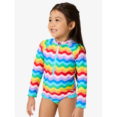 RuffleButts Girls UPF50+ Sun Protection Long Sleeve Rash Guard One ...