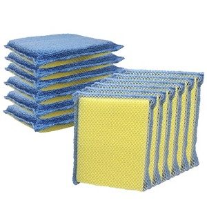 Lola Products Microfiber Terry & Nylon Net Sponge Scrubber Pad, 5 X 3.5 X .625 , Non Scratch 2-Way Cleaning, Gently Scrubs & Wipes Clean, 12 Pack - 1 of 4