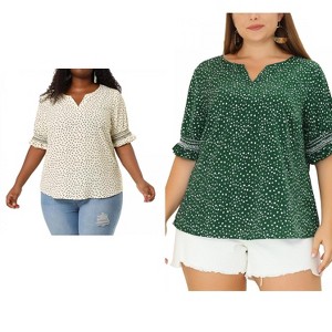 Women's Plus Size 2 Pieces Floral Boho Polka Dots Short Sleeve Cute Smocked Spring Blouses - Agnes Orinda - 1 of 4
