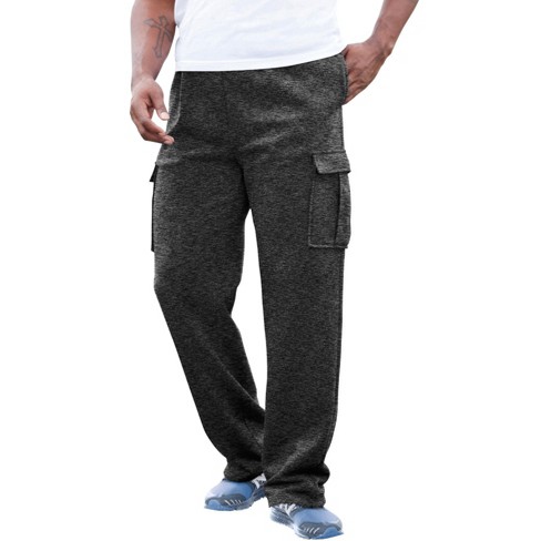 Kingsize Men s Big Tall Fleece Cargo Sweatpants L Black White Marl Target