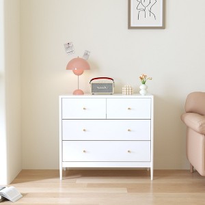 Okak Modern 4 Storage Drawer Dressers with Colorful Design,Wooden Dresser Baby Nightstand,Chest of Drawers for Bedroom,Kids Room,White