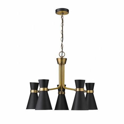 Matte Black and Brass 5-Light Steel Chandelier