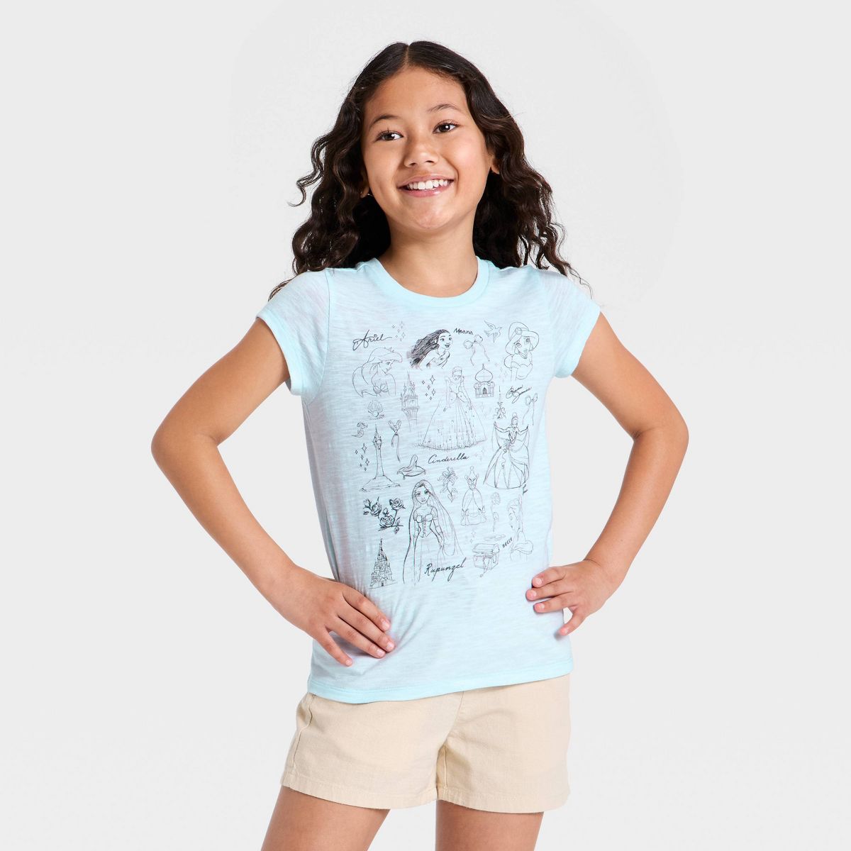 Girls' Disney Princess Heritage Short Sleeve Graphic T-Shirt - Light Blue