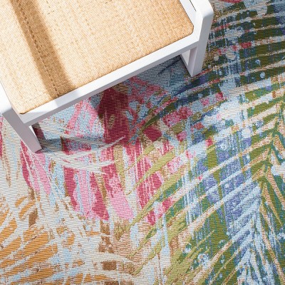 Blue and Beige Rectangular Synthetic Indoor/Outdoor Rug