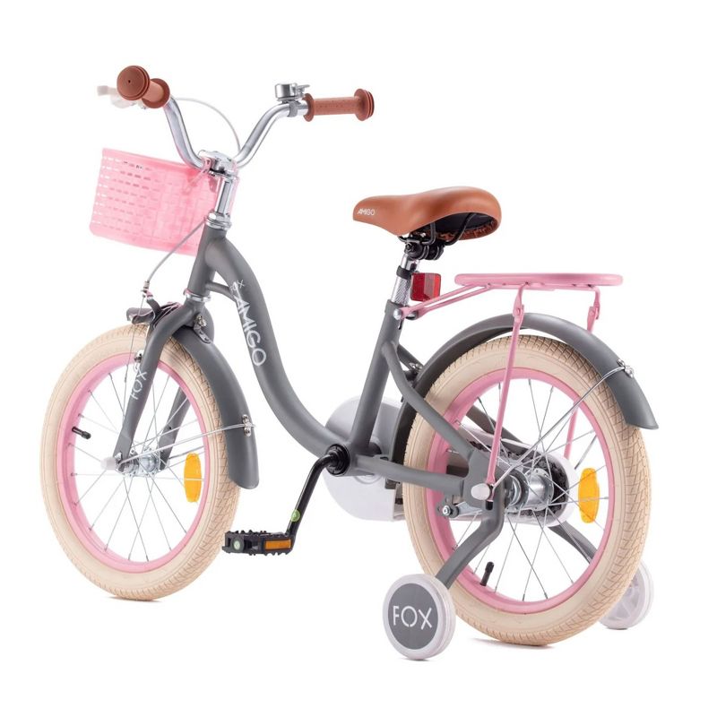 RoyalBaby Amigo Fox Kids Lightweight Bike Easy to Learn Outdoor Bicycle with Training Wheels, Basket, and Kickstand for Ages 4 to 9 Years, Gray, 3 of 7