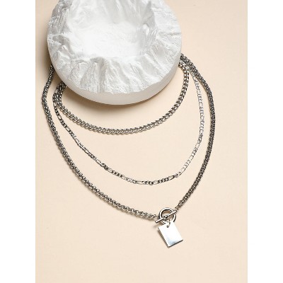SOHI Women's Metallic Silver The Interlock Charm Multi-Layer Necklace