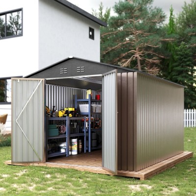 8' x 10' Heavy Duty Metal Storage Shed - Outdoor Galvanized Steel Garden Shed with Lockable Doors, Sloped Roof