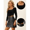 INSPIRE CHIC Women's Cropped Puff Long Sleeve Casual Square Neck Velvet Blouse - 2 of 4