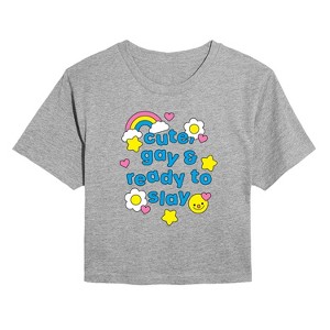 Women's - Instant Message - Cute Gay Ready Slay Cropped Graphic T-Shirt - 1 of 4