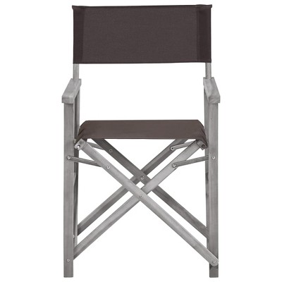 Black and Gray Acacia Wood Folding Director's Camping Chairs, Set of 2