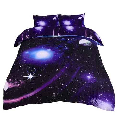 PiccoCasa 100% Polyester Galaxies Purple Duvet Cover Sets Includes 1 Duvet Cover 2 Pillow Shams Queen - image 1 of 4