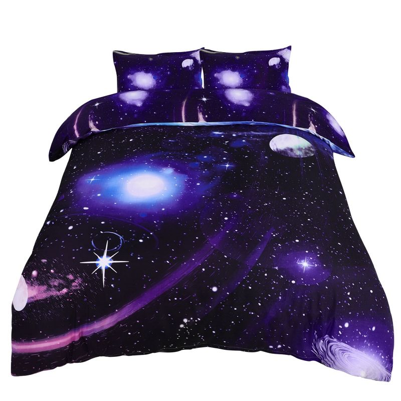 PiccoCasa 100% Polyester Galaxies Purple Duvet Cover Sets Includes 1 Duvet Cover 2 Pillow Shams Queen, 1 of 7