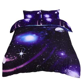 PiccoCasa 100% Polyester Galaxies Purple Duvet Cover Sets Includes 1 Duvet Cover 2 Pillow Shams Queen