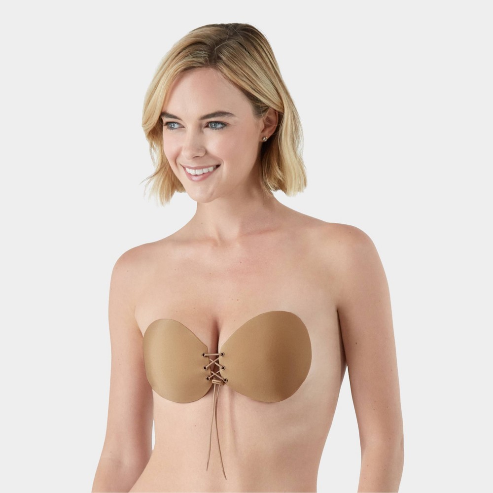 Maidenform Women's Lace-Up Adhesive Bra - Nude B: Seamless Polyester & Elastane, Opaque, Lace Construction, Bra Accessories