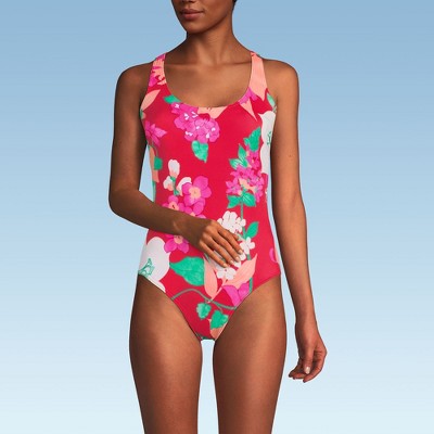 Lands' End Women's Chlorine Resistant Scoop Neck X-Back High Leg Soft Cup Tugless Sporty One Piece Swimsuit