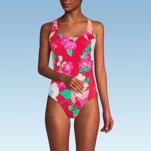 Lands' End Women's Chlorine Resistant Scoop Neck X-Back High Leg Soft Cup Tugless Sporty One Piece Swimsuit - 1 of 4