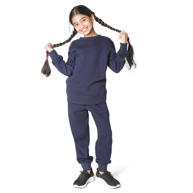 EVERYDAY KIDS Girls’ Fleece Crewneck Sweatshirt; Girl’s Long Sleeve Pullover Shirt - Soft and Breathable Cotton/Poly Blend, Navy, Size 2T