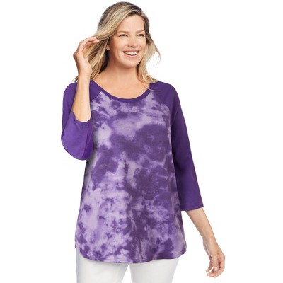 Woman Within Plus Size Three-Quarter Sleeve Baseball Tee