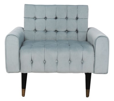 Slate Blue Velvet Tufted Accent Chair with Vintage Black Legs