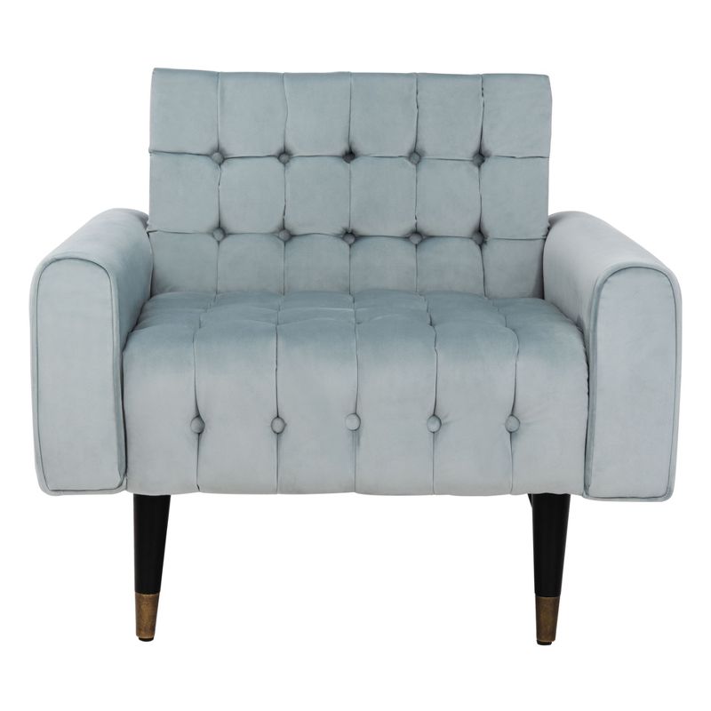 Slate Blue Velvet Tufted Accent Chair with Vintage Black Legs