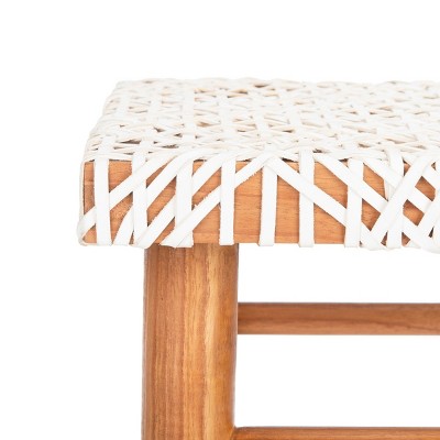 Elevate Transitional 30" White Leather and Natural Wood Bar Stool