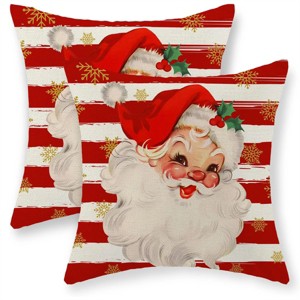 Lomsoe 2pcs Red & White Striped Christmas Pillow Covers Vintage Santa Claus, Holly & Snowflake Cases, Farmhouse Holiday Decor. - 1 of 4