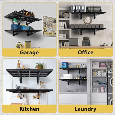 Black Steel 20x48 Inch Heavy Duty Garage Wall Shelves