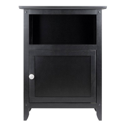 Black Rectangular Wood Nightstand with Open Storage