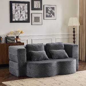 Lyngins Modern Folding Futon Sofa Bed, Multi-Use Chenille Floor Couch Bed, High-Density Foam Convertible Sleeper Sofa for Living Room, Small Spaces - 1 of 4