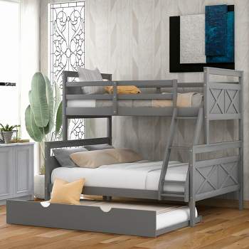 Twin over Full Bunk Bed with Twin Size Trundle Bed, Ladder and Guardrail-ModernLuxe