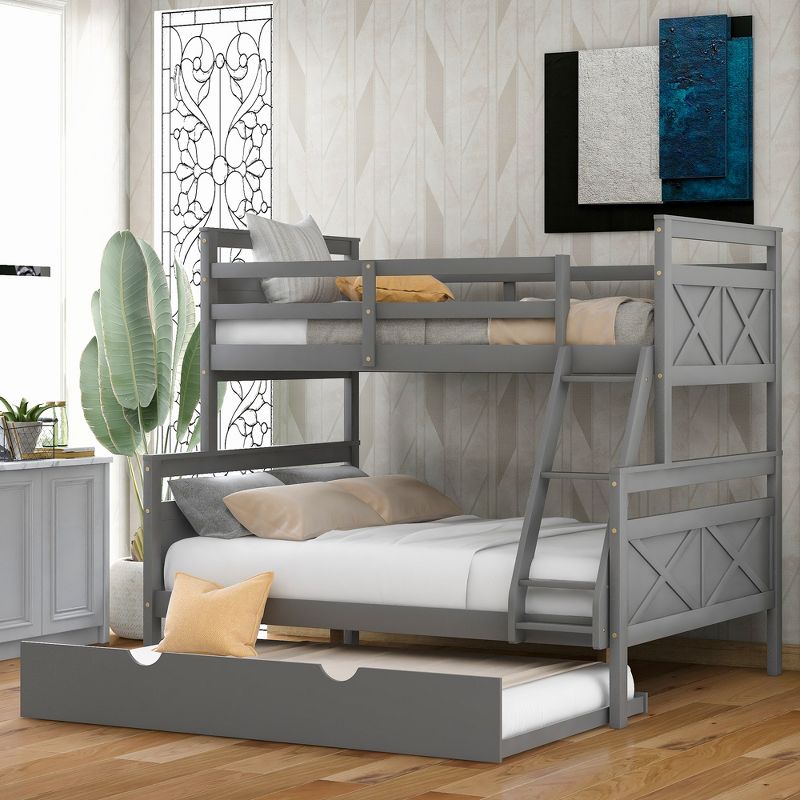 Twin over Full Bunk Bed with Twin Size Trundle Bed, Ladder and Guardrail-ModernLuxe, 1 of 13