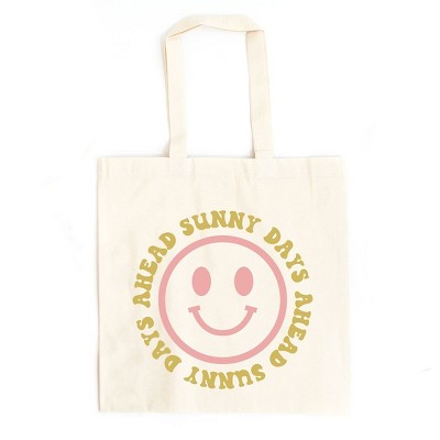 City Creek Prints Sunny Days Ahead Smiley Face Canvas Tote Bag - 15x16 - Natural