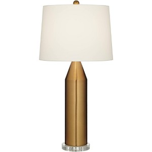 360 Lighting Starfire 30 1/2" Tall Large Modern End Table Lamp Gold Brass Finish Metal Single White Shade Living Room Bedroom Bedside Nightstand House - 1 of 4