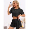 INSPIRE CHIC Women's Short Sleeve Ribbed Knit Side Slits Shorts Pajama Sets 2 Pcs - 3 of 4