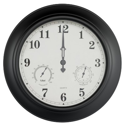 Nature Spring Wall Clock Thermometer – 2.5" x 18", Black