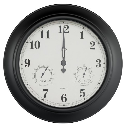 Nature Spring Wall Clock Thermometer – 2.5 x 18, Black