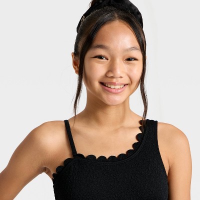 Art Class Girls' Scallop Jacquard One Piece Swimsuit - art class™ Black L — фото 3