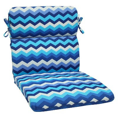 Pillow Perfect Outdoor Rounded Corners Chair Cushion Blue/White Chevron
