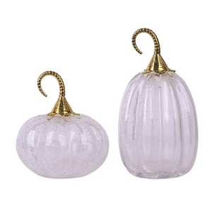 Transpac Glass 9 in. Off-White Autumn Curled Stem Pumpkins Set of 2 - 1 of 2