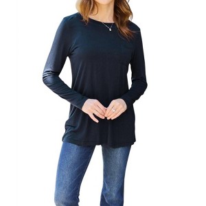 Women's Luxe Long Sleeve Top With Pockets - Basic Bae - 1 of 4