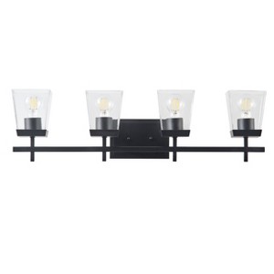 Modern 3&4-Light Black Vanity Light, Clear Glass Shade Bathroom Wall Sconce for Mirror, Powder Room, or Bedroom - 1 of 4
