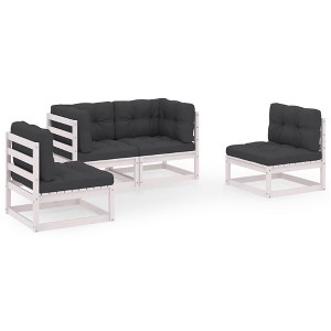 vidaXL Patio Furniture Set 4 Piece Outdoor Sectional Sofa Solid Wood Pine - White With Cushions - 1 of 4