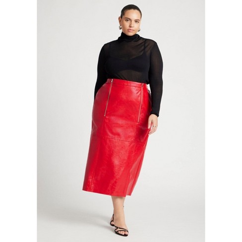 Eloquii Women s Plus Size Patent Leather Skirt With Zipper Detail 30 Barbados Cherry Target