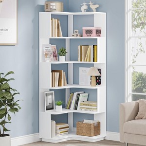 ORRD Industrial Corner Bookshelf, 65” Tall 6-Tier L-Shaped Bookcase with Anti-Drop Panels, Grey Wood Grain Freestanding Shelf for Home Office - 1 of 4