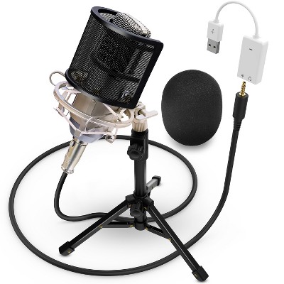 Fosmon Podcast Microphone, Condenser Studio Microphone, XLR to 3.5mm Computer Studio Recording Mic with Shock Mount Windscreen for Gaming And YouTube