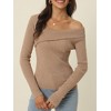 Seta T Women's V Neck Cross Off Shoulder Long Sleeve Ribbed Knit Slim Fit Sweaters - 2 of 4