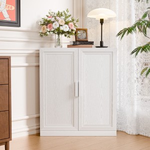 PexFix 36" x 31" Farmhouse Corner Cabinet Wooden Corner Storage Cabinet with Adjustable Shelves for Home Corners Living Room Bathroom Bedroom White - 1 of 4