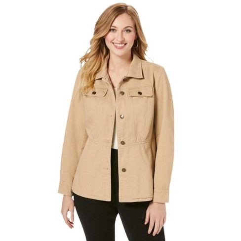Jessica London Women's Plus Size Peplum Denim Jacket - 12 W, Beige : Target