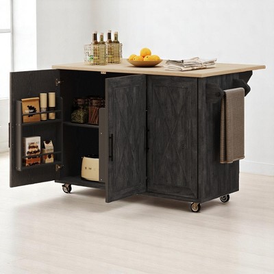 51.2" Farmhouse Kitchen Island Cart with Drop Leaf, Internal Storage Racks, Towel Rack, Adjustable Shelves, Rolling Island with Locking Wheels