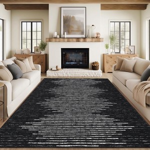 Machine Washable 8x10 Area Rug Non Slip Non Shedding Rug Modern Minimalistic Striped Low Pile Foldable Rugs Stain Resistant Carpet For Bedroom - 1 of 4